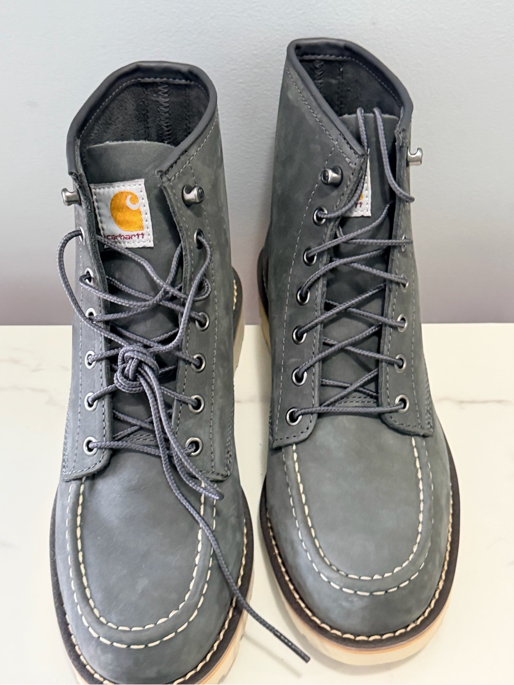 Women Carhartt grey lace up boots with white sole